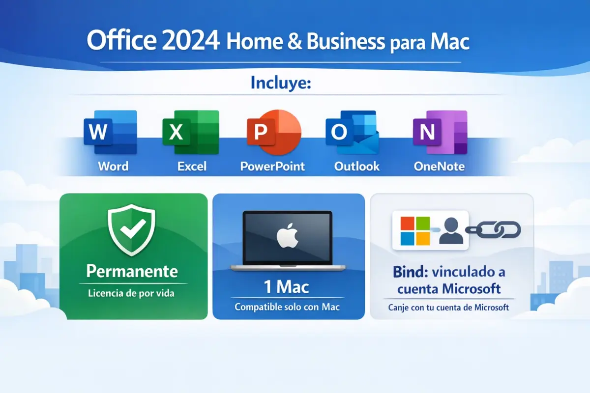 Microsoft Office 2024 Home & Business para Mac (Bind) — Permanente — 1 Mac (Licencia digital)