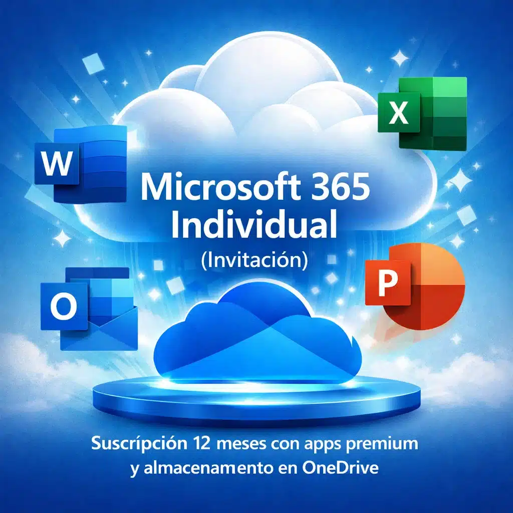 Microsoft 365 Individual por invitación, suscripción 12 meses con apps premium y almacenamiento en OneDrive