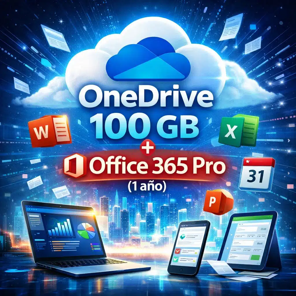 Cuenta con OneDrive 100 GB y Office 365 Pro por 1 año, suscripción para productividad y almacenamiento en la nube