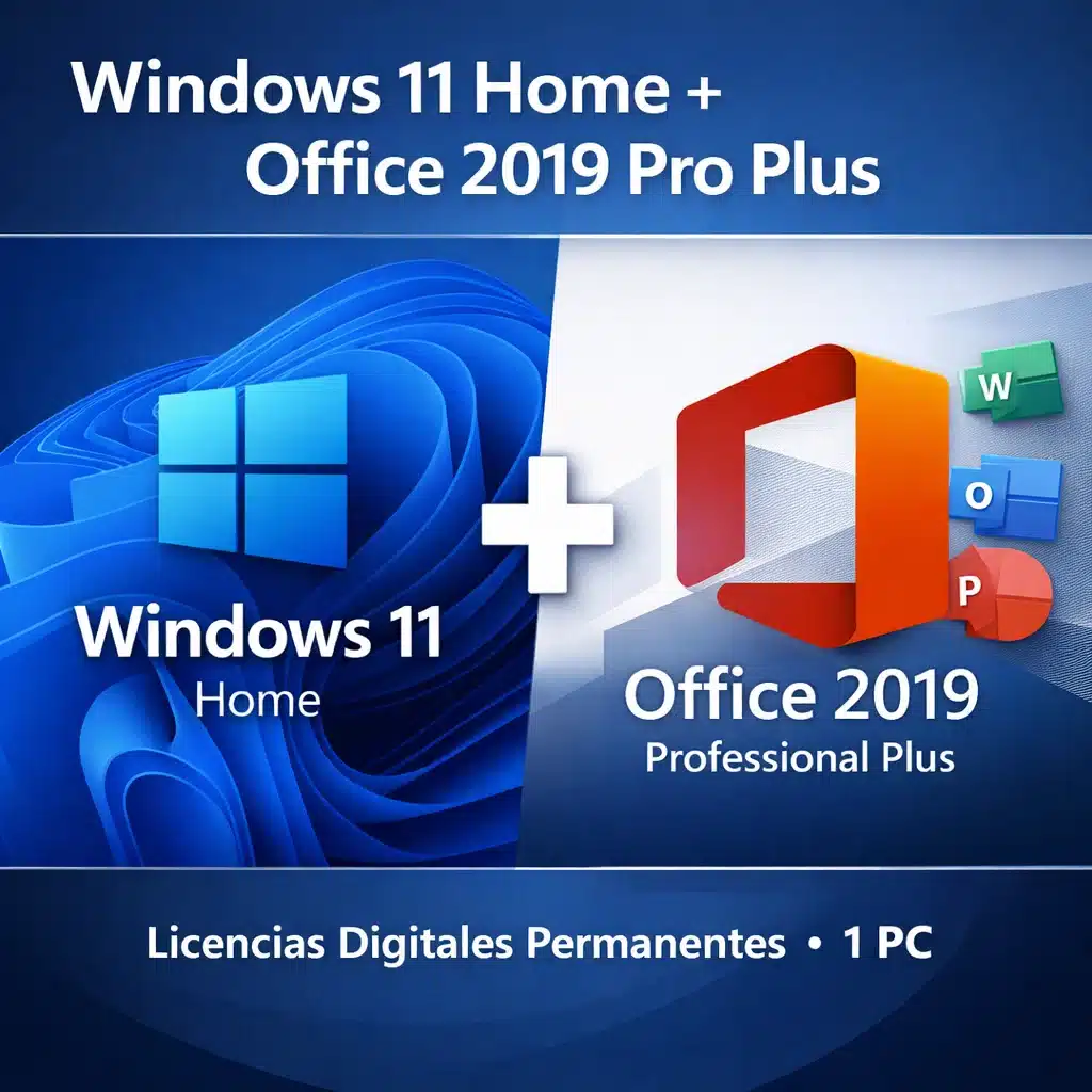 Combo Windows 11 Home y Office 2019 Professional Plus para 1 PC con licencias digitales permanentes