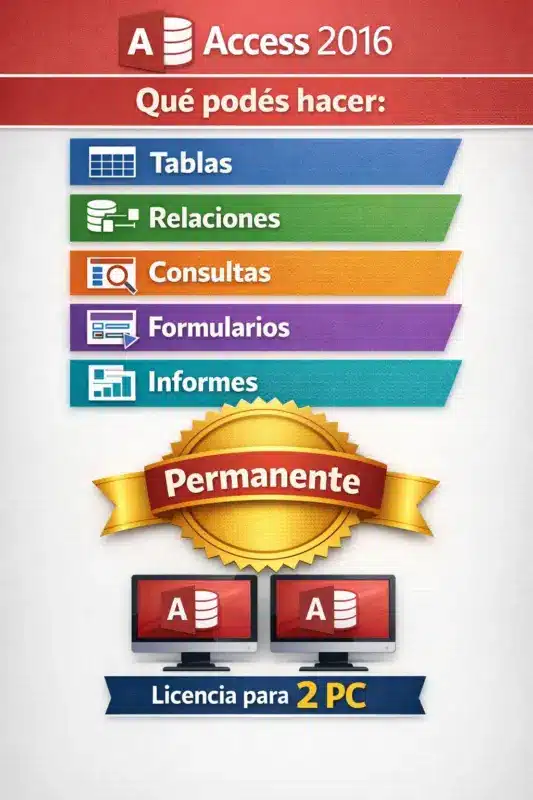Microsoft Access 2016 Retail – 2Pc – Licencia Permanente
