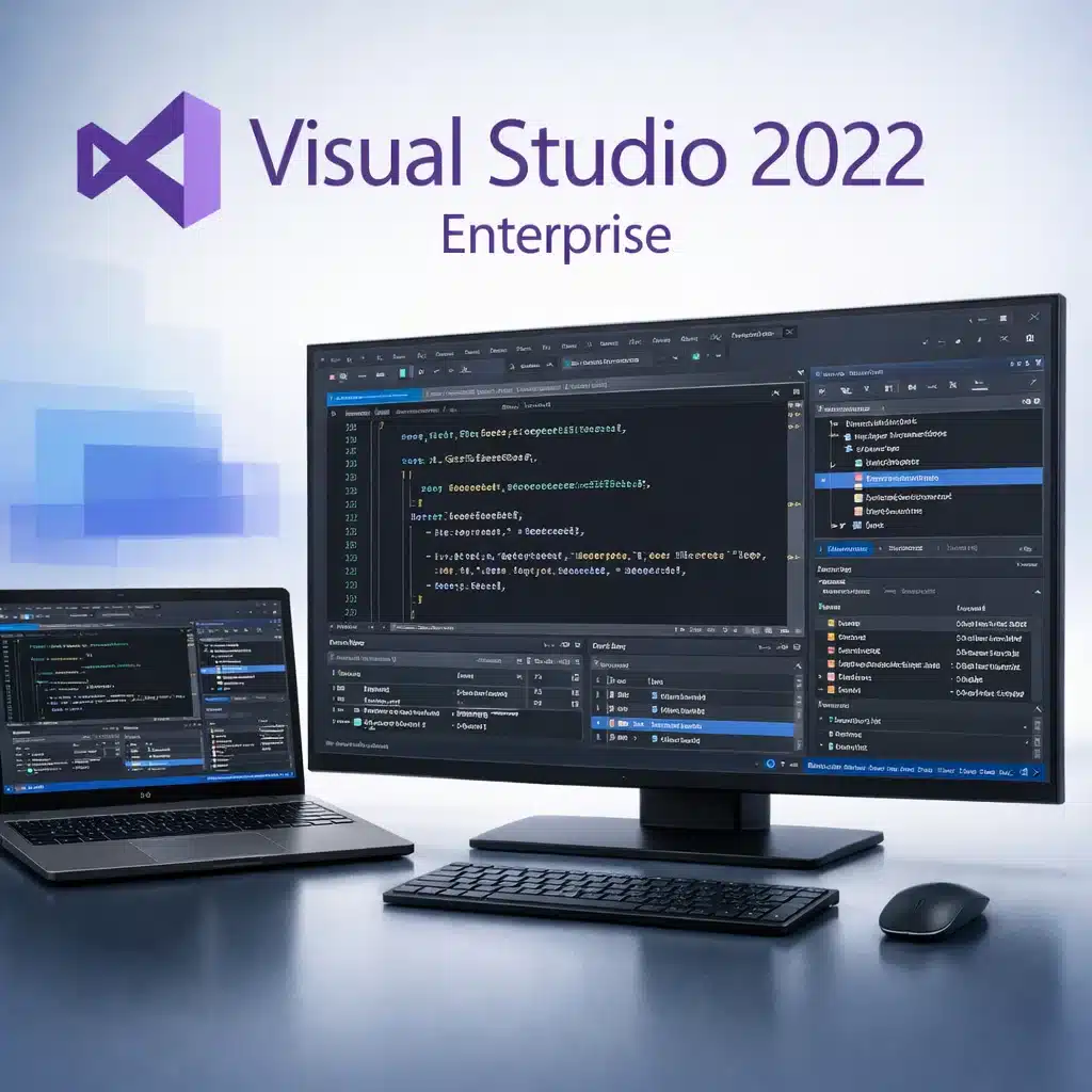 Visual Studio 2022 Enterprise en pantalla con editor de código y paneles de depuración