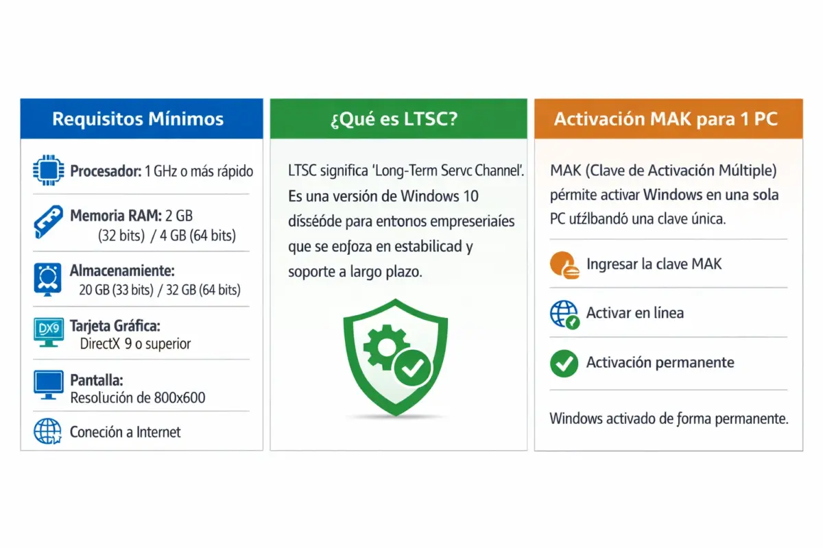 Microsoft Windows 10 Enterprise LTSC 2021 — Permanente — 1 PC (Licencia MAK)