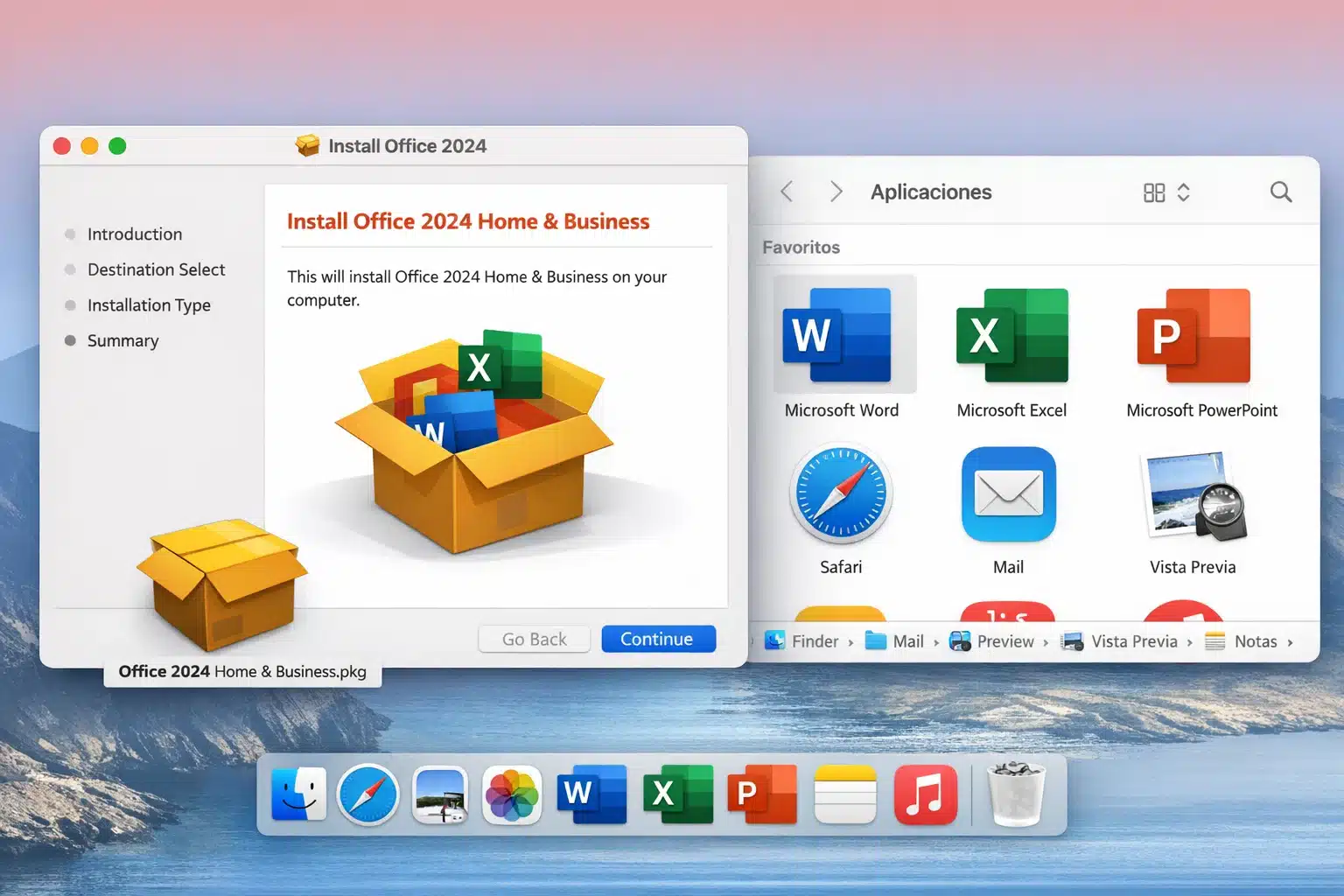 Instalar Office 2024 Home & Business en Mac: instalador pkg y aplicaciones