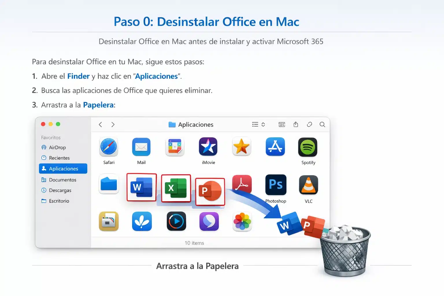 Desinstalar Office en Mac antes de instalar y activar Microsoft 365