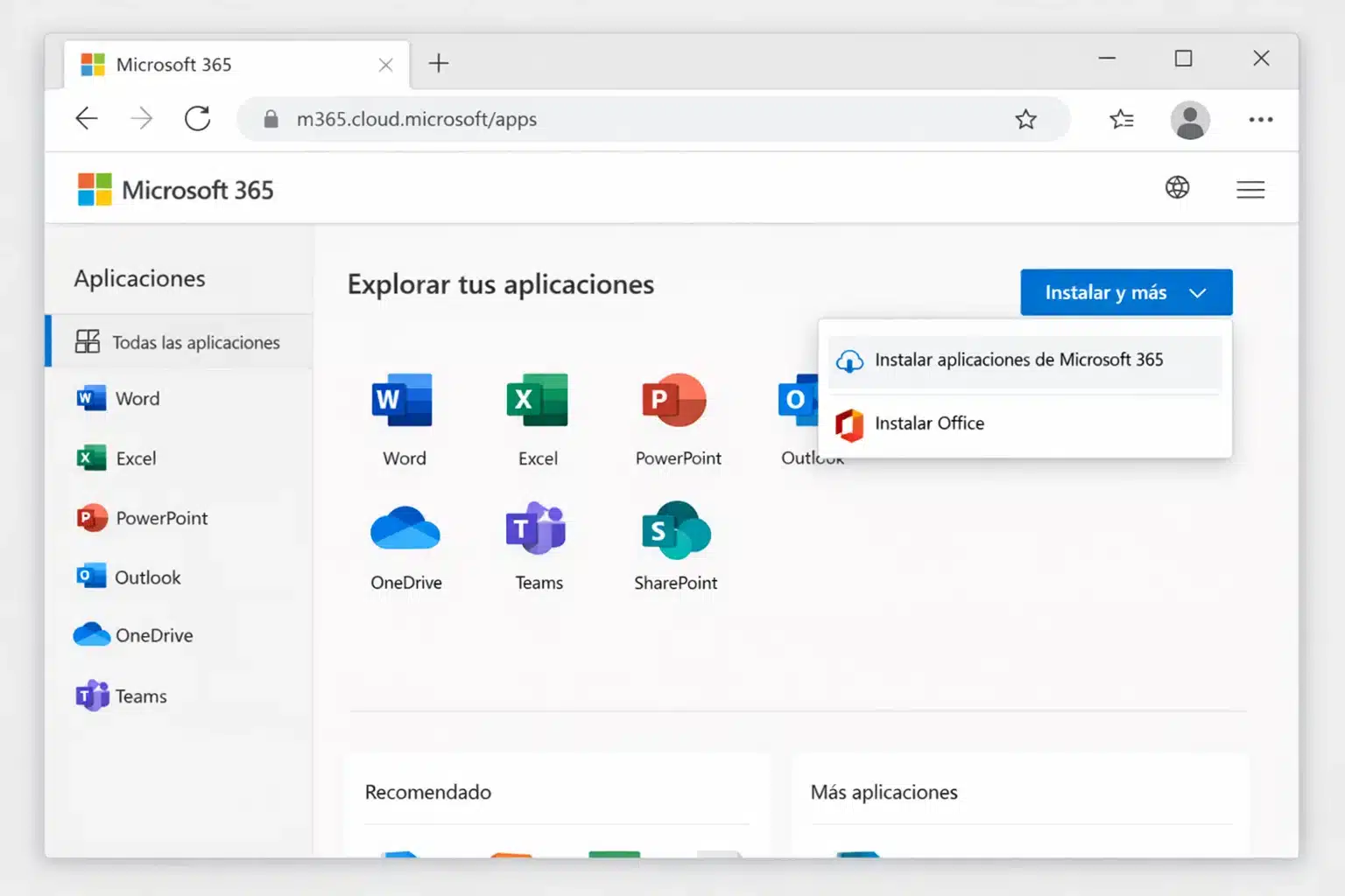 Descargar e instalar Microsoft 365 desde m365.cloud.microsoft/apps