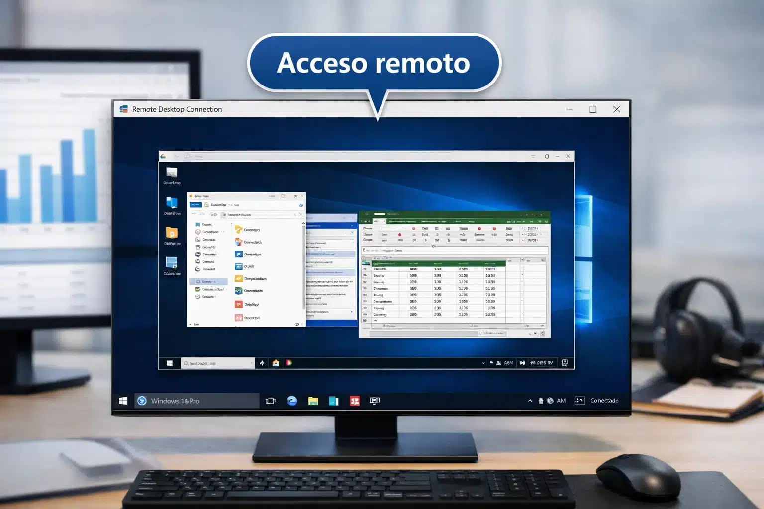 Escena de uso: Escritorio remoto en Windows 11 Pro para trabajo a distancia