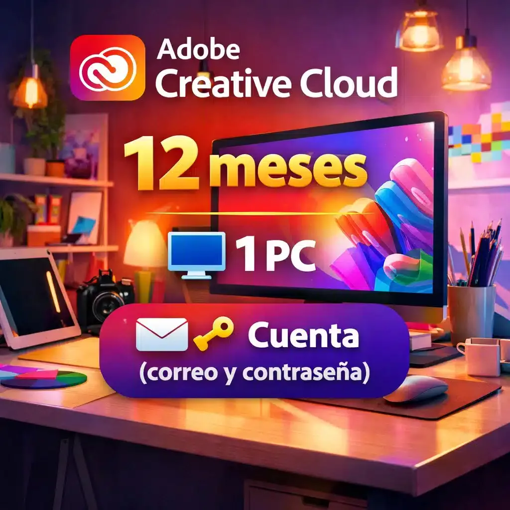 Adobe Creative Cloud 12 meses para 1 PC, cuenta con correo y contraseña