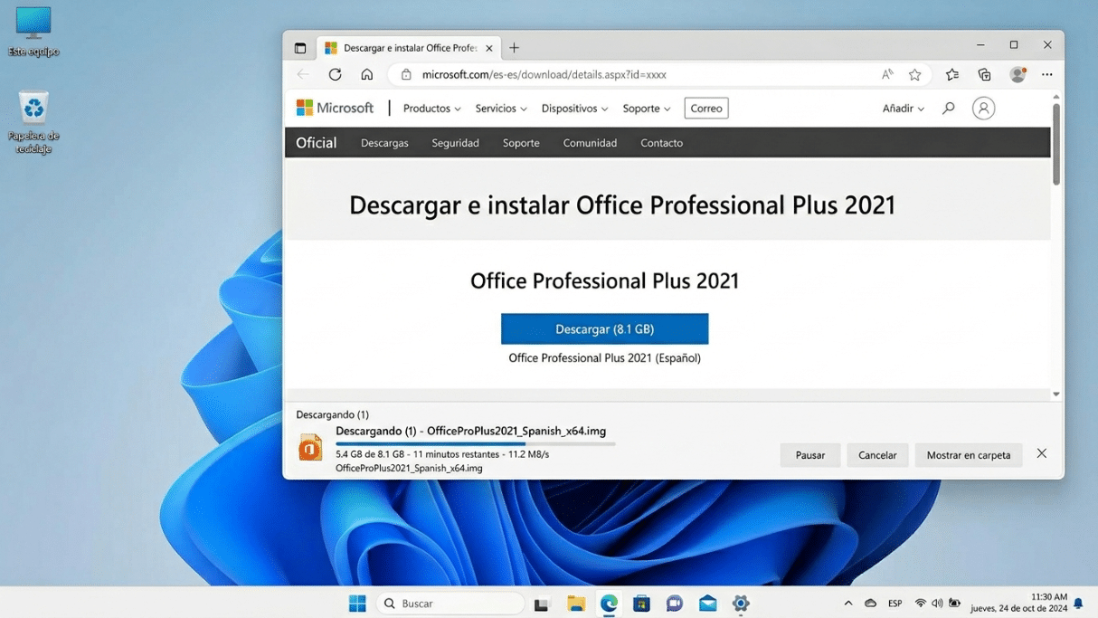 Descarga del archivo IMG oficial de Microsoft Office 2021 Professional Plus