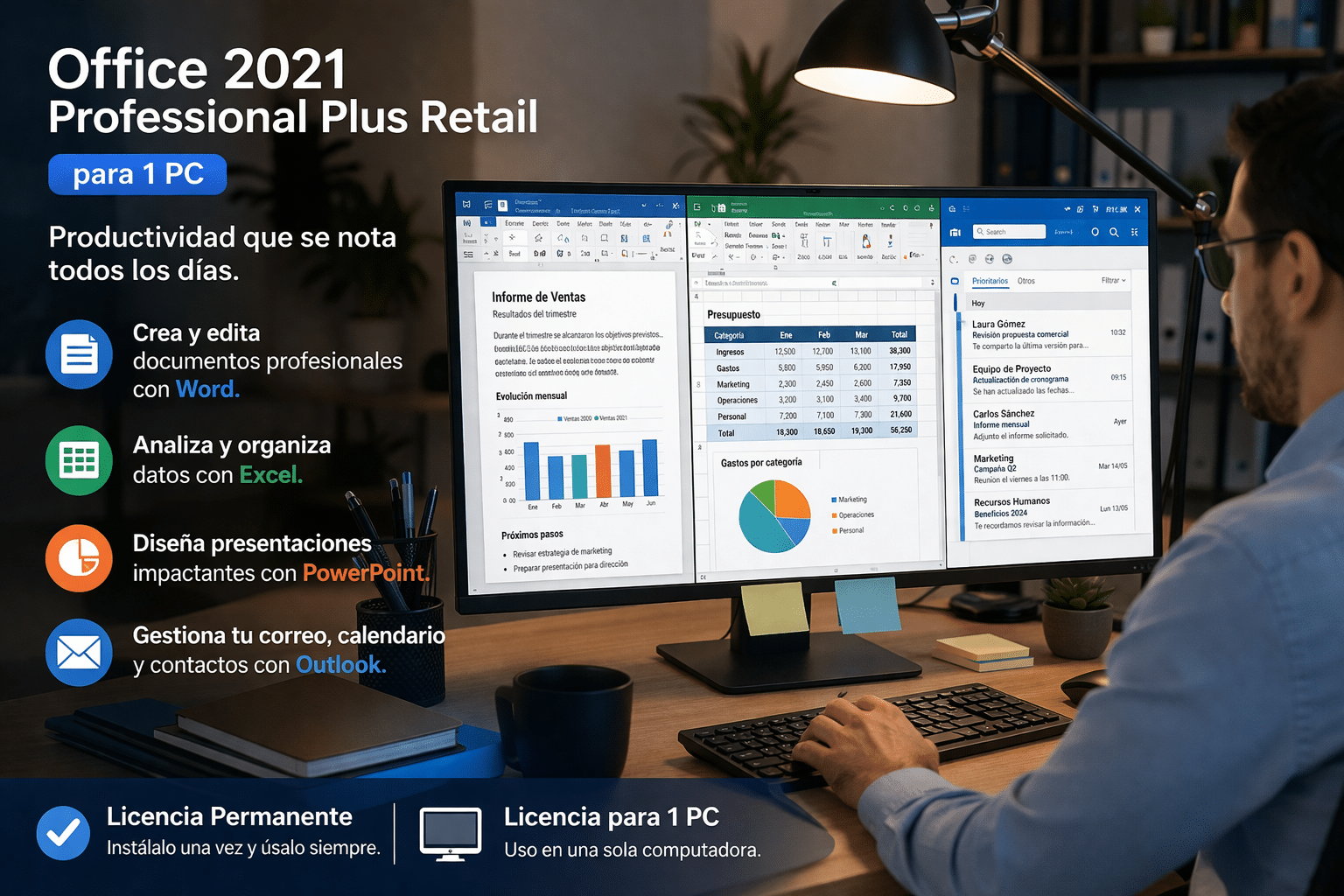 Uso de Office 2021 Professional Plus Retail en tareas de productividad y gestión diaria