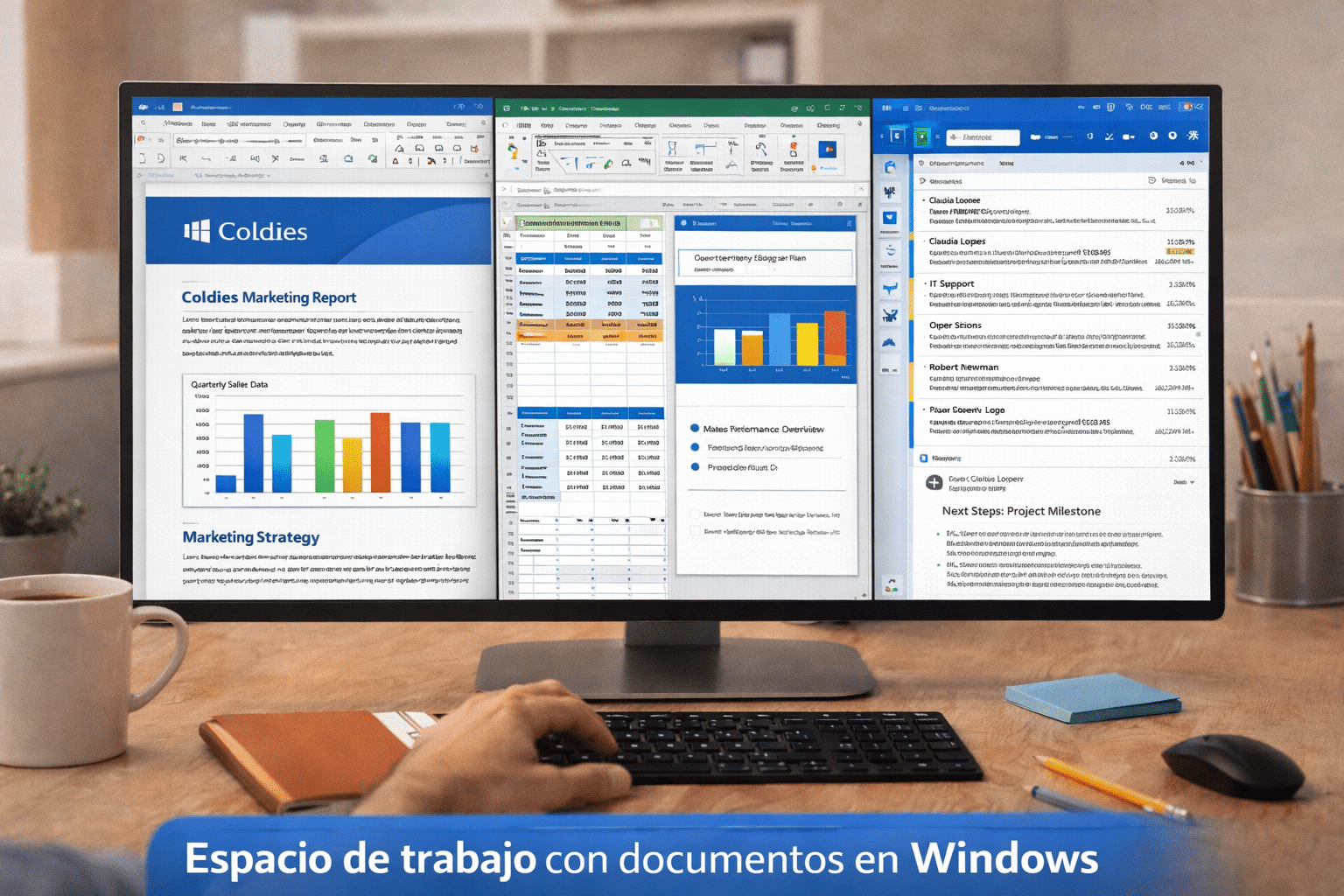 Pantalla de trabajo con documentos, planillas y correo en Office 2021 Professional Plus Retail