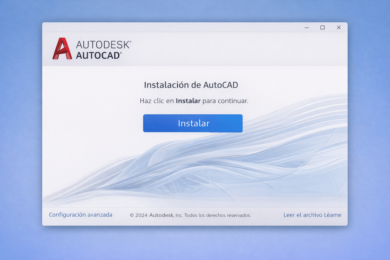 Instalador de AutoCAD en Windows 11 con el botón Instalar visible