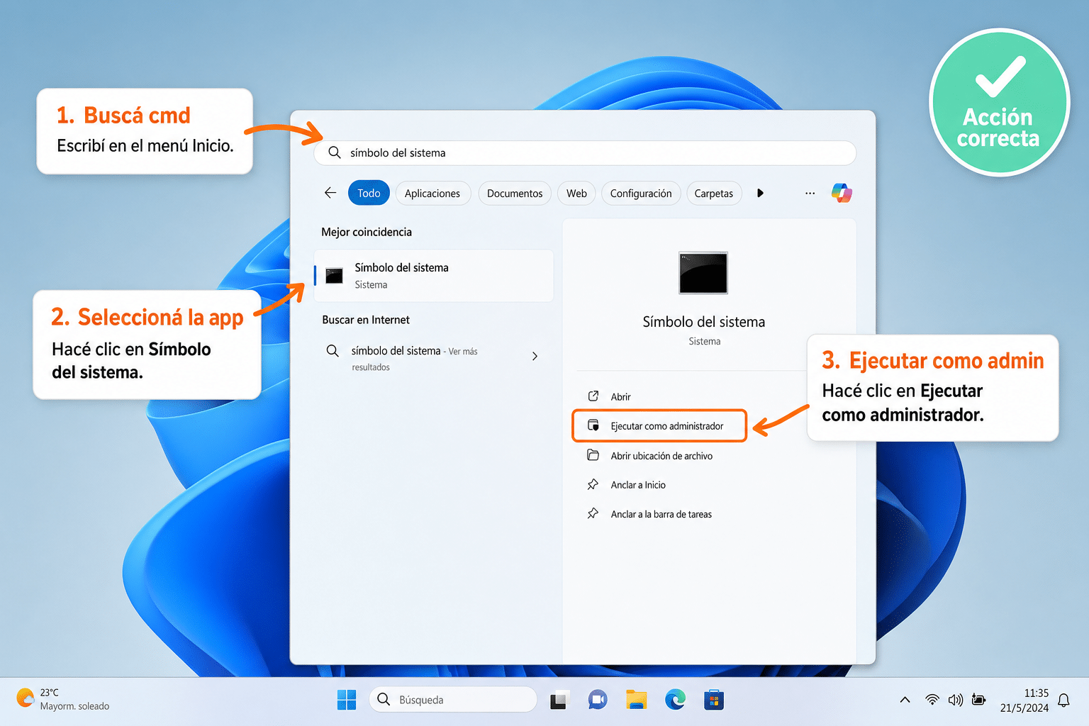Abrir el Símbolo del sistema como administrador en Windows 11 Enterprise — paso 1 de activación con clave MAK