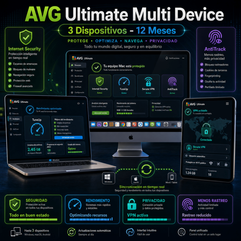 AVG Ultimate Multi Device - 3 Dispositivos - Licencia Digital 12 Meses - Hero galeria