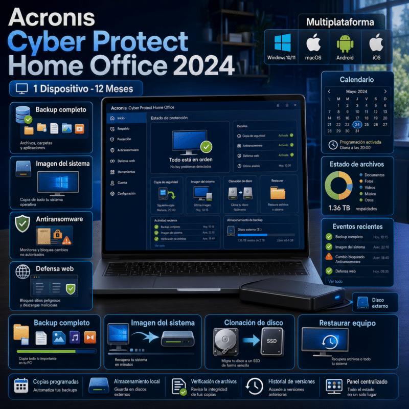 Acronis Cyber Protect Home Office 2024 - 12 Meses - Licencia - Hero galeria