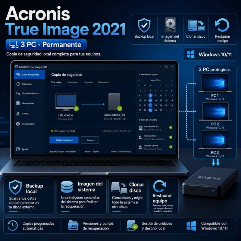 Acronis True Image 2021 - 3 Pc - Licencia Permanente - Hero galeria
