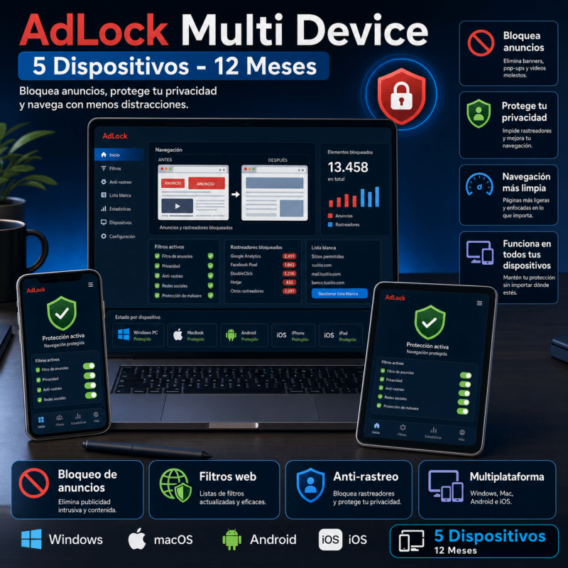 AdLock Multi Device - 12 Meses - 5 Dispositivos - Licencia - Hero galeria