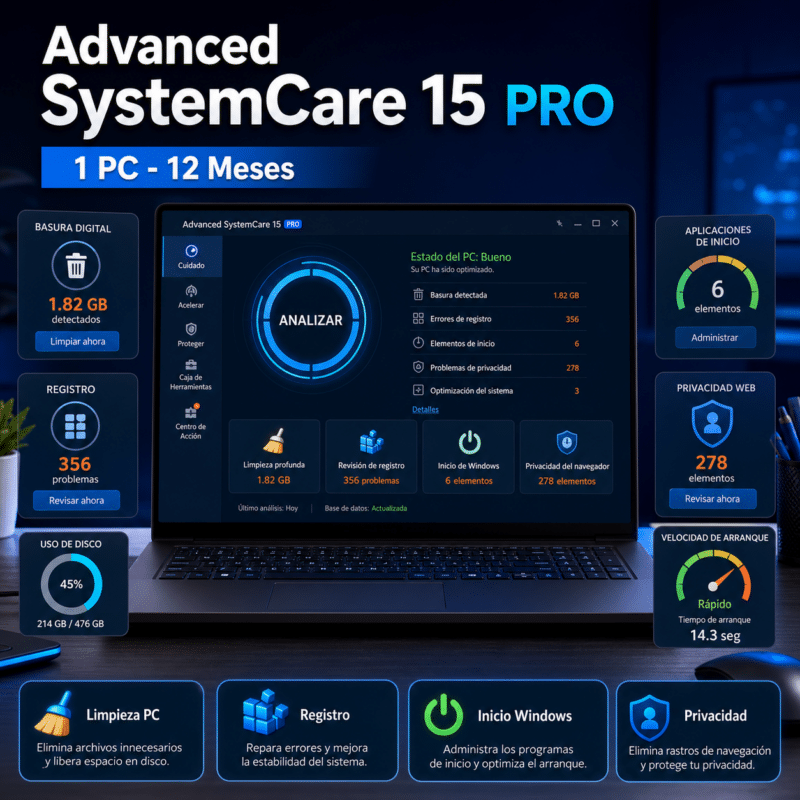 Advanced SystemCare 15 PRO - 1 PC - Licencia Digital 12 Meses - Hero galeria