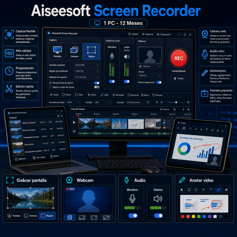 Aiseesoft Screen Recorder - 1 PC - Licencia Digital 12 Meses - Hero galeria