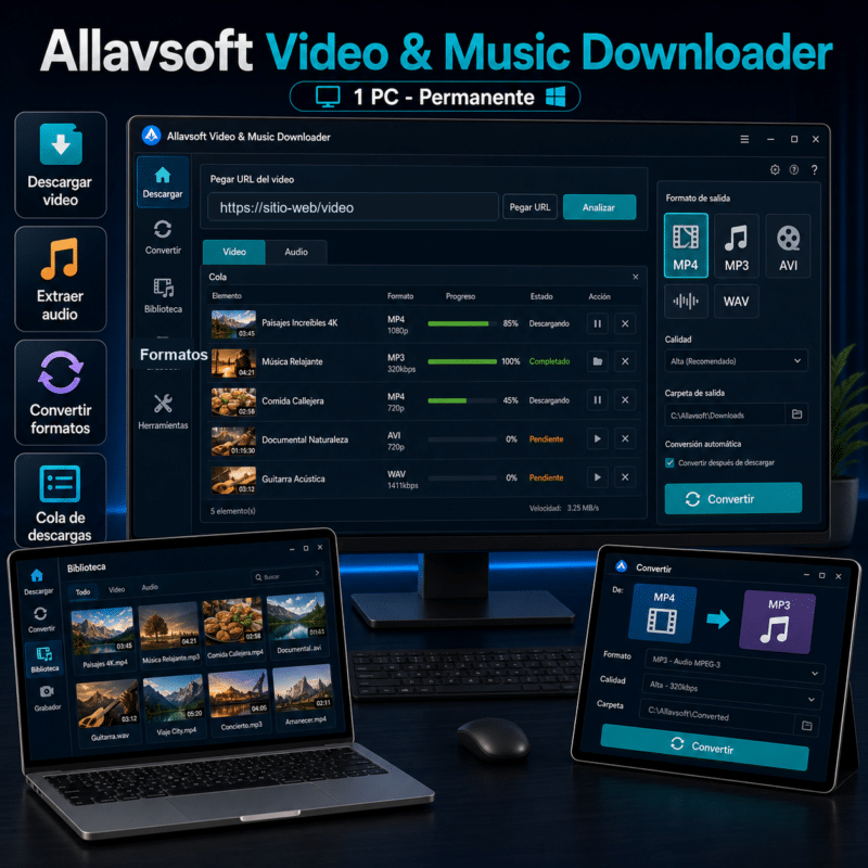 Allavsoft Video & Music Downloader - 1 PC - Licencia Digital Permanente - Hero galeria