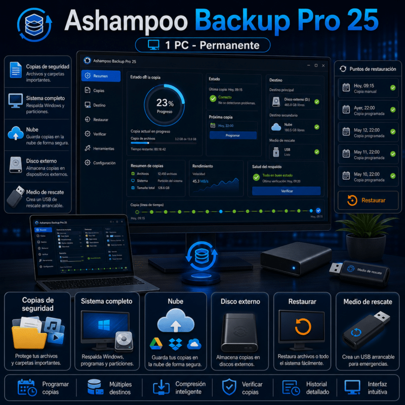 Ashampoo Backup Pro 25 - 1 PC - Licencia Digital Permanente - Hero galeria
