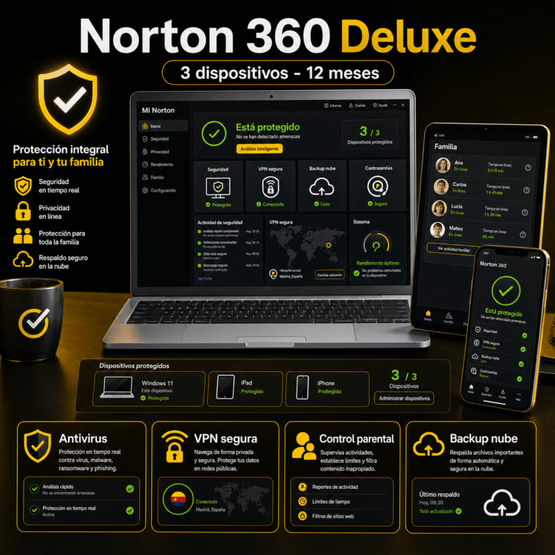 Norton 360 Deluxe - 3 Dispositivos - 12 Meses - Hero galeria