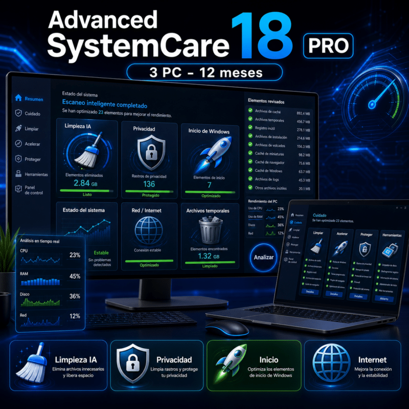Advanced SystemCare 18 PRO - 3 PC - Licencia Digital 12 Meses - Hero galeria