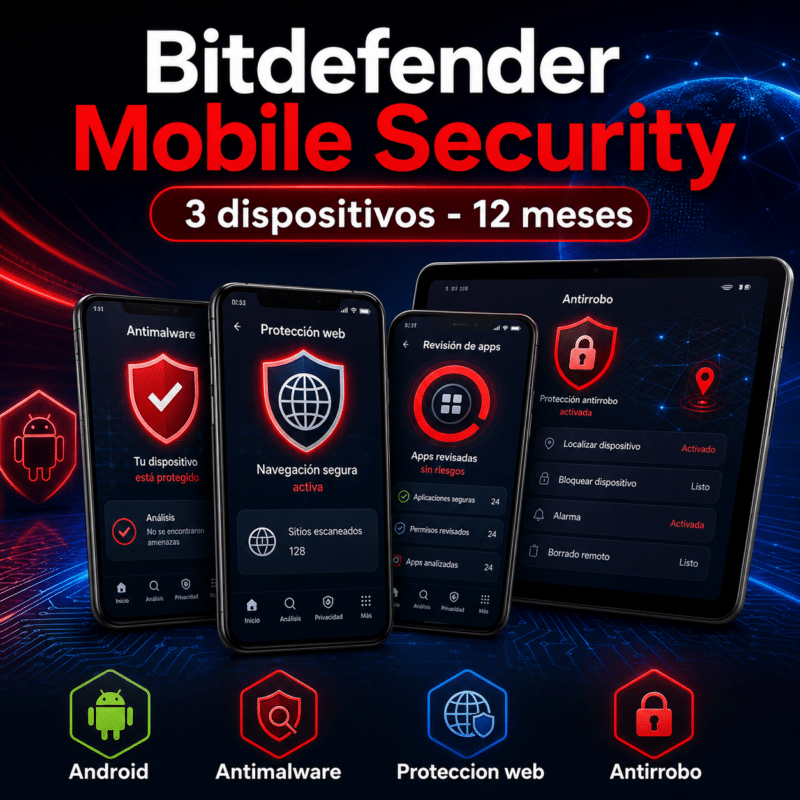 Bitdefender Mobile Security - 3 Dispositivos - Licencia Digital 12 Meses - Hero galeria