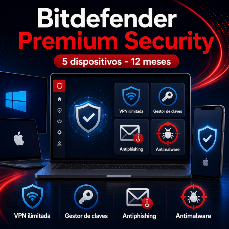 Bitdefender Premium Security - 5 Dispositivos - Licencia Digital 12 Meses - Hero galeria