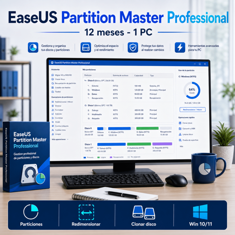 EaseUS Partition Master Professional - 12 Meses - Licencia - Hero galeria