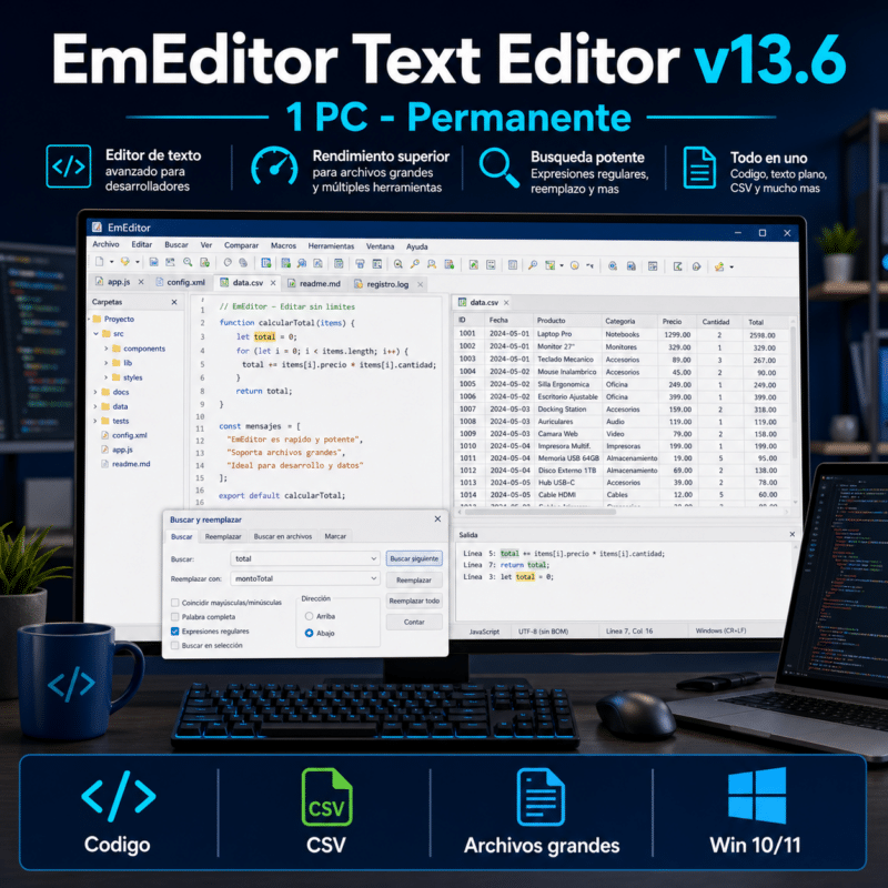 EmEditor Text Editor v13.6 - 1 Pc - Licencia Permanente - Hero galeria
