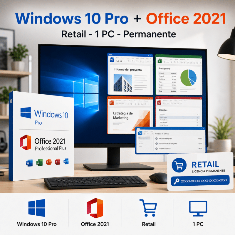 Combo Windows 10 Pro + Office 2021 Pro Plus Retail - 1 Pc - Licencias Permanente - Hero galeria