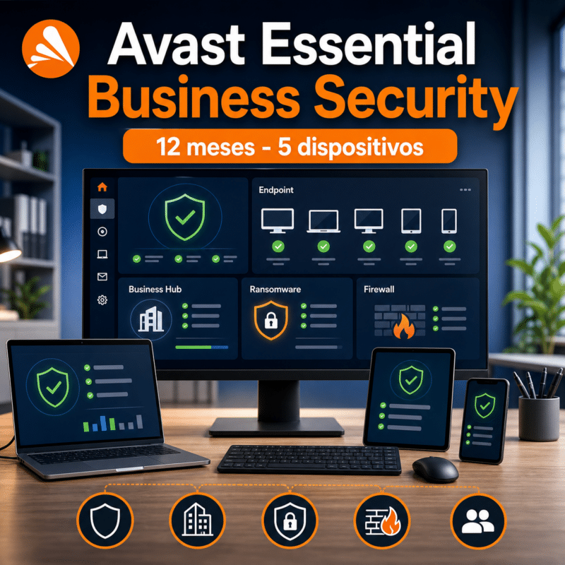 Avast Essential Business Security - 12 Meses - 5 Dispositivos - Licencia - Hero galeria
