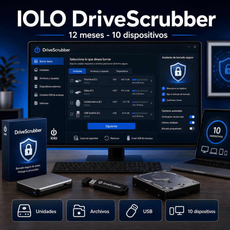 IOLO DriveScrubber - 12 Meses - 10 Dispositivos - Licencia - Hero galeria