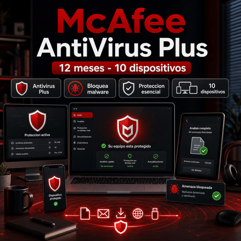 McAfee AntiVirus Plus - 12 Meses - 10 Dispositivos - Licencia - Hero galeria