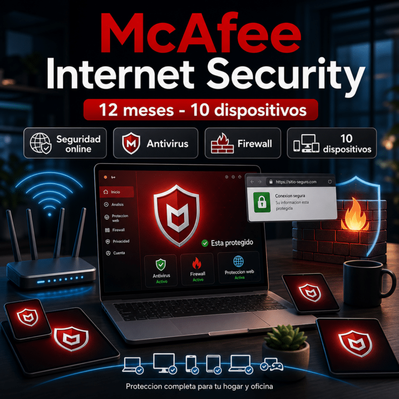 McAfee Internet Security - 12 Meses - 10 Dispositivos - Licencia - Hero galeria