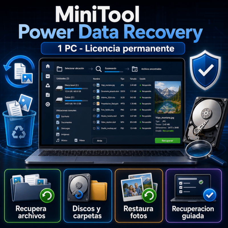 MiniTool Power Data Recovery Personal - 1 PC - Licencia Permanente - Hero galeria