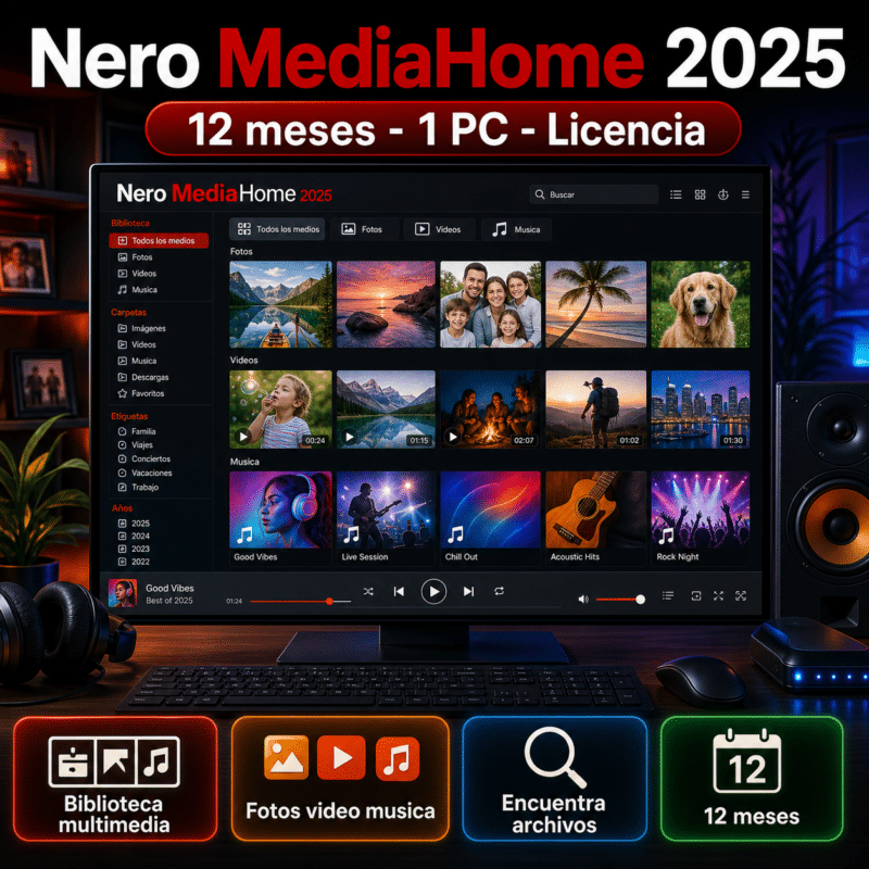 Nero MediaHome 2025 - 12 Meses - 1 PC - Licencia - Hero galeria
