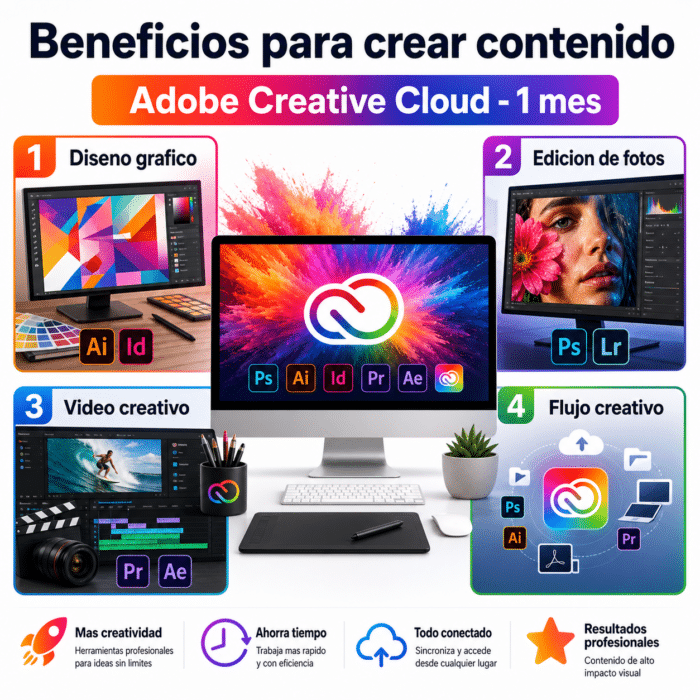 Adobe Creative Cloud - 1 Mes - Licencia digital - Tu Codigo Digital