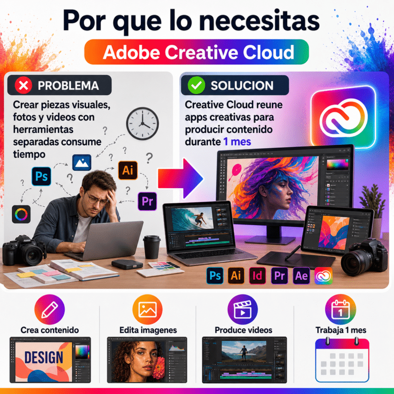 Adobe Creative Cloud - 1 Mes - Licencia digital - Tu Codigo Digital