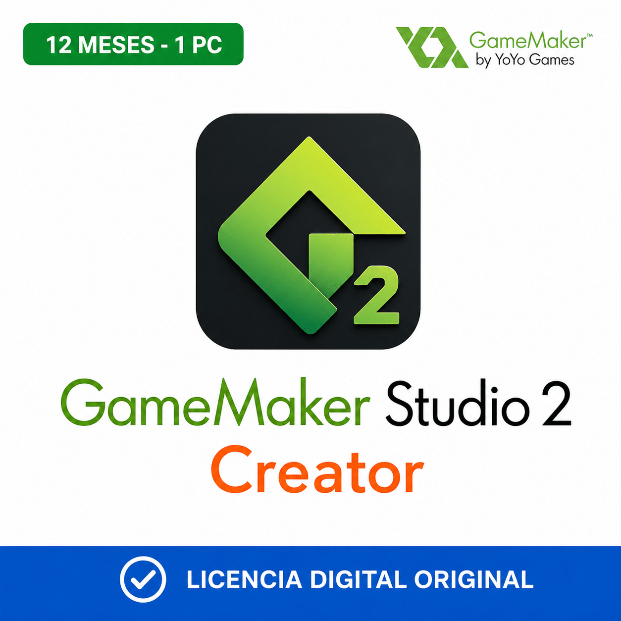 gamemaker-studio-2-creator-12-meses-1-pc-portada-ia GameMaker Studio 2 Creator - 12 Meses - 1 PC - Licencia - Imagen 1
