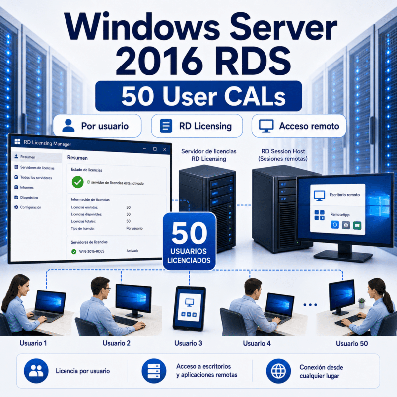 Windows Server 2016 RDS - 50 User CALs - Licencia Permanente - Hero galeria