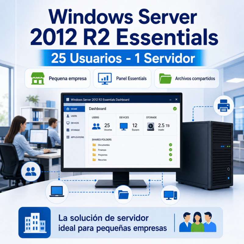 Windows Server 2012 R2 Essentials Retail — Permanente — 25 Usuarios — 1 Servidor (Licencia digital) - Hero galeria