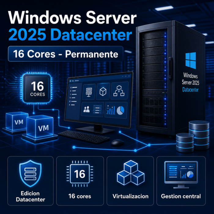 Windows Server 2025 Datacenter — Permanente — 16 Cores (Licencia ...