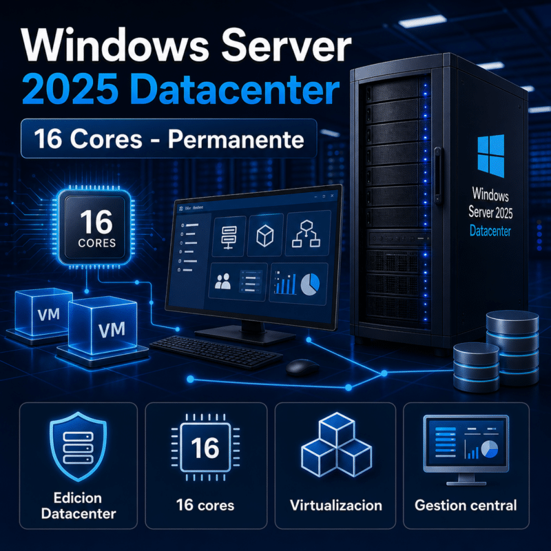 Windows Server 2025 Datacenter - 16 Cores - Permanente - Hero galeria