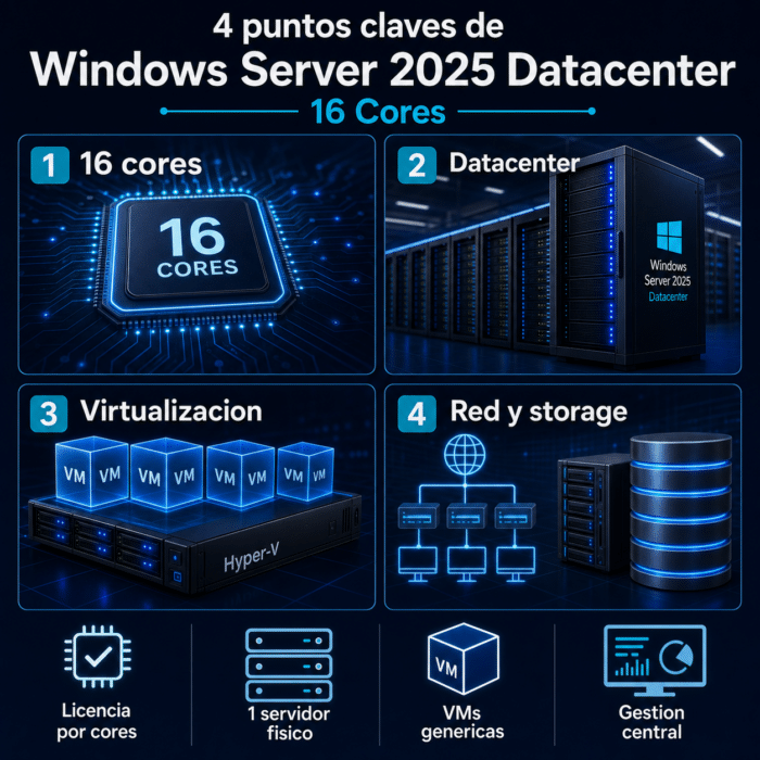 Windows Server 2025 Datacenter — Permanente — 16 Cores (Licencia ...