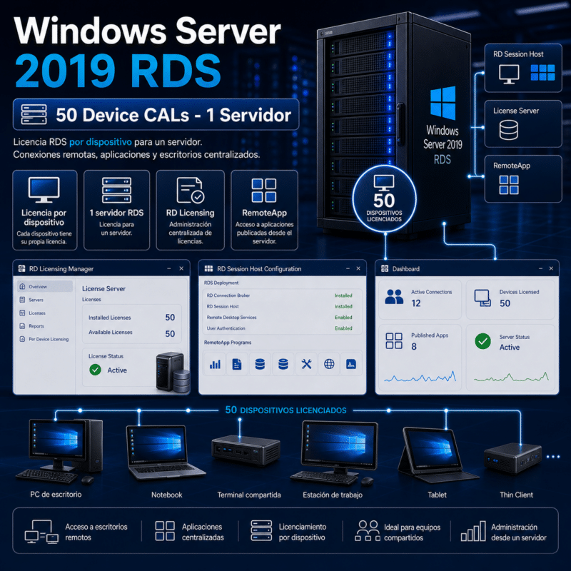 Windows Server 2019 RDS - 50 Device CALs (Licencia para 1 Servidor) - Hero galeria