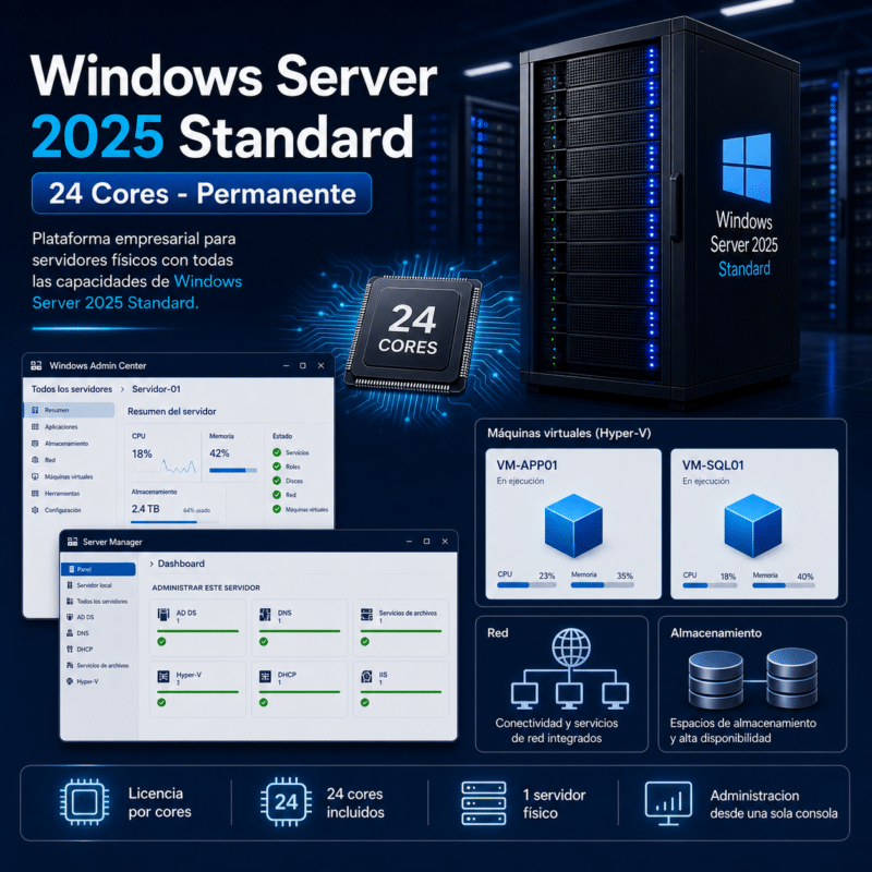 Windows Server 2025 Standard - 24 Cores - Permanente - Hero galeria
