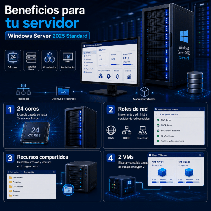 Windows Server 2025 Standard - 24 Cores - Permanente - Tu Codigo Digital