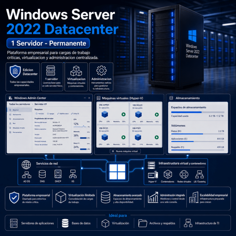 Windows Server 2022 Datacenter - 1 Servidor - Permanente - Hero galeria